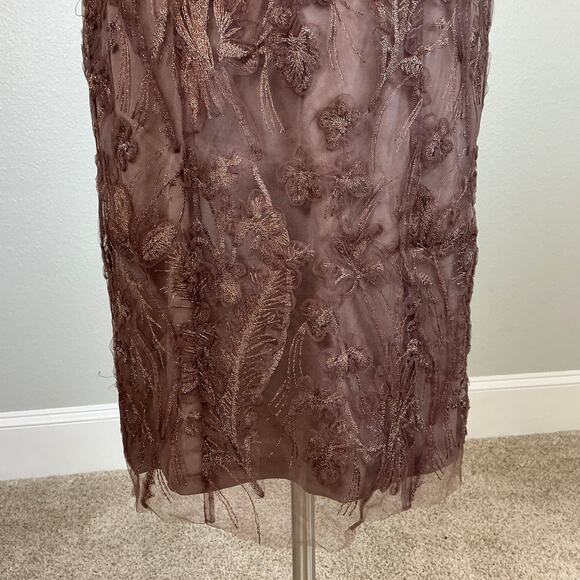 JS Collections Glitter Lace Tulle Midi Sheath Cocktail Dress Mink Brown Size 10 - Picture 9 of 13